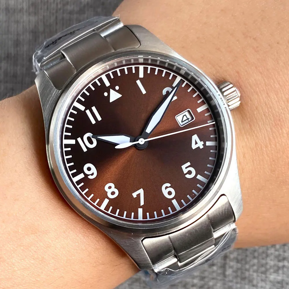 Watch Tandorio 39mm Pilot Brushed Case Red burst Dial NH35A Movement Sapphire Gl - £99.54 GBP