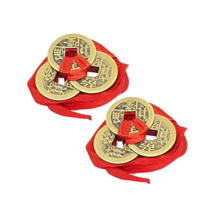 Lucky Chinese Coin Set 2 x 3 Coin Set With Ribbon Wealth Protection &amp; Good Luck - £4.82 GBP