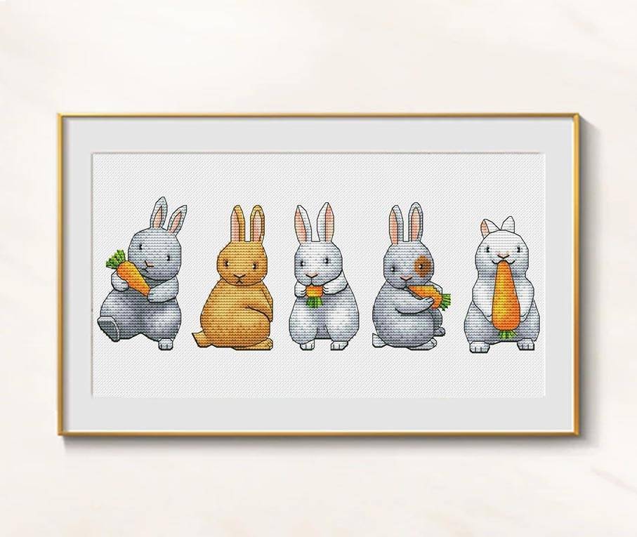 Primary image for Cute rabbit cross stitch funny pattern pdf - Rabbit embroidery Funny rabbit fami