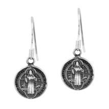 Sacramental Saint Benedict Medal of Protection Sterling Silver Dangle Earrings - £13.48 GBP