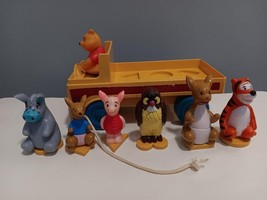 Walt Disney Productions Vintage Winnie the Pooh Pull Toy Bus Cart with 6... - £22.96 GBP