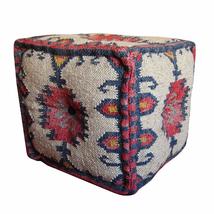 Handmade Pouf Ottoman (India) Red Geometric Traditional Pattern Specialty Uphols - $111.86