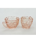 Pink Depression Glass Creamer &amp; Sugar, Jeannette Design, Cubed Pink Glass - $26.73 CAD