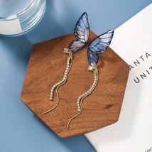 New Korean Resin Vintage Butterfly Translucent Sequin Crystal Tassel Drop Earrin - £7.01 GBP