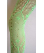 Flower Patterned Lace Net Fishnet Tights Vibrant Flo Neon Green pantyhos - $12.88 CAD