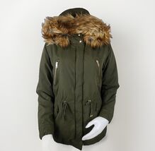 Forever 21 Faux Fur Collar Jacket Womens M Army Green Coat Hooded Milita... - $20.14