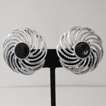 Sarah Coventry Pinwheel Earrings Clip On LARGE Swirl Mystic Silver Tone Vintage  - £15.81 GBP