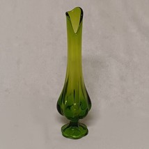 L E Smith Green Swung Glass Vase 14.5&quot; Footed - £50.96 GBP