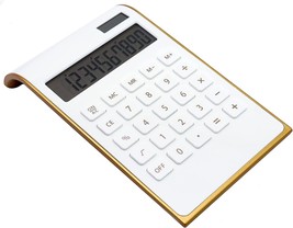 Calculator, 10 Digits Solar Battery Basic, Dual Powered Desktop, White - £21.57 GBP