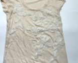 Ann Taylor Loft Off White Tee Flower Embellishments Size Small Cotton - $17.75