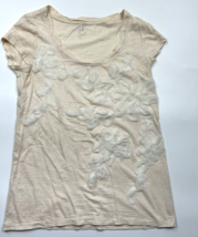 Ann Taylor Loft Off White Tee Flower Embellishments Size Small Cotton - £14.15 GBP