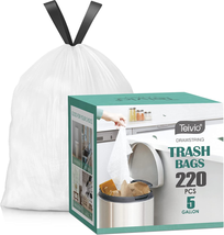 5 Gallon 220Pcs Strong Drawstring Trash Bags Garbage Bags by Teivio, Bathroom Tr - £23.49 GBP