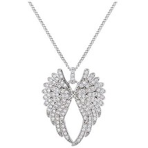 7/10 Ct Round Natural Diamond Angel Wing Pendant With Chain Sterling Silver - £67.48 GBP