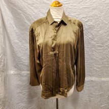 Vintage Rodier Women&#39;s Olive Green Blouse with Bow Tie, Size 42 - $34.64