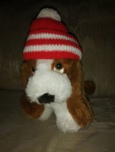 Jerry Elsner Co 9&quot; Dog Plush Brown White Beagle? Hound? Red &amp; White Stri... - £23.45 GBP