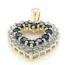2.07ctw Sapphire &amp; Diamond 14K White Gold Over Pretty Heart Pendant - £89.08 GBP