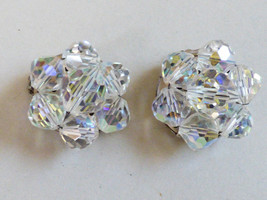 Vintage Germany Aurora Borealis Crystal beads Round Cluster clip on Earr... - $34.65