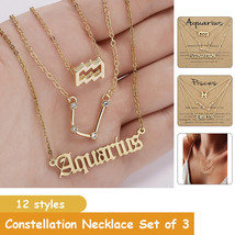 12 Constellations Charm 3PCS/Set Necklace Aries Necklace Fashion Gold Jewelry - £4.29 GBP