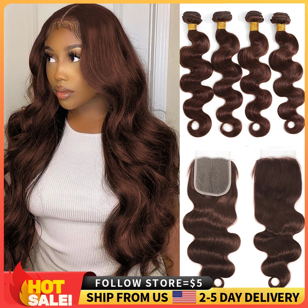 Colored Bundles With Closure Body Wave Brazilian Human Hair Weave Bundles With - £80.21 GBP+