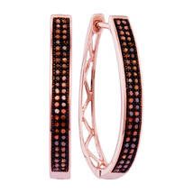 10kt Rose Gold Womens Round Red Color Enhanced Diamond Double Row Hoop Earrings - $500.00