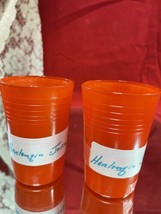 Lot Of 2 Vintage Homer Laughlin Harlequin 4 oz. Juice Glasses 3.5&quot; Red/orange - £30.36 GBP