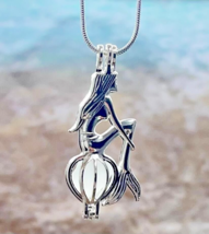 Silver Plated Mermaid w/ FROSTY Sea Glass Cage Locket Necklace 18&quot;, Jewe... - £13.38 GBP
