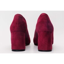 The California Burgundy Suede Leather Block Heel Pump Women Shoe image 3