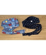 2 Ponytail Scrub Caps Blue RN Medical, Small Blue &amp; White Flowers - $17.82