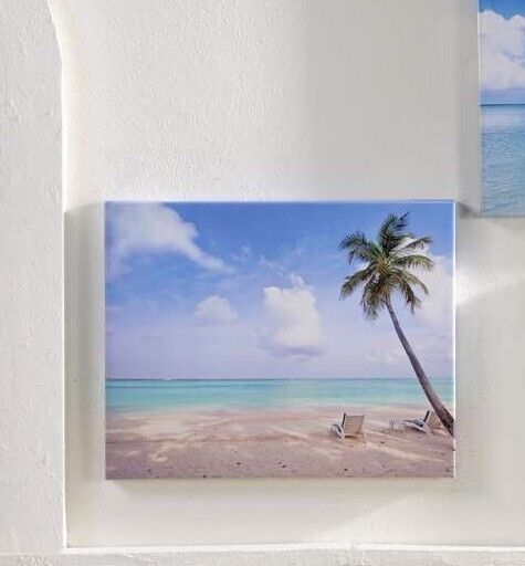 Primary image for Palm Tree Beach Print Framed Stretched Canvas UV Protection 20" long x 16" high