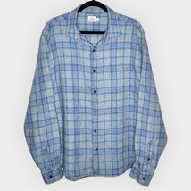 FAHERTY blue &amp; gray plaid 100% line button up shirt size XXL - £19.29 GBP