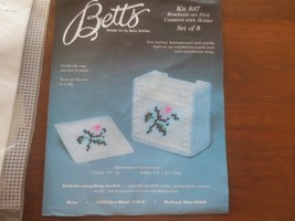 Vintage BETTS Needle Art ROSEBUDS ARE PINK 8 Coasters w/Holder Kit #537 - $7.92