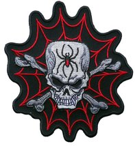 Black Widow Spider Web Skull and Bones Embroidered [ 5 Inch] Biker Patch - £8.00 GBP