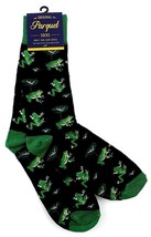 Men&#39;s Black with Green Frogs on Lily Pads Novelty Crew Dress Socks - £15.53 GBP