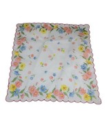 VTG Pink Yellow Daisy Bouquet Boho Mod Floral Handkerchief Scalloped Edg... - £18.47 GBP