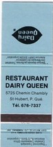 Matchbook Cover Dairy Queen St Hubert Quebec Pale Blue - £1.56 GBP