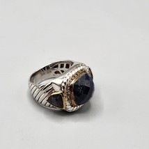 Navy Blue Stone Cocktail Ring Square Faceted Size 9 Sterling Silver ADI 925 - £26.63 GBP