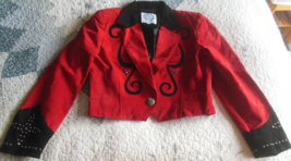 Vintage West of Santa Fe Studded Pigsplit Red &amp; Black Leather Jacket Size L - $173.25