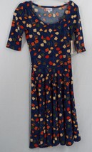 Womens LuLaRoe Dress Nicole XXS Navy Blue Red Orange Cream Flowers NWT - $19.60