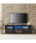 Modern TV Stand with LED Lights, High Glossy Front TV - Black - £121.57 GBP
