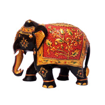 Wood Hand Painted Elephant Hand Carved Lucky Elephant Figurine House Décor 11 Cm - £48.25 GBP