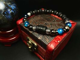 Pisces Gemstone Bracelet, Aquamarine, Tiger Eye, Black Tourmaline beads - $26.94