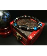 Pisces Gemstone Bracelet, Aquamarine, Tiger Eye, Black Tourmaline beads - $30.31