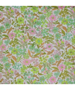 Vtg 1960s Floral Cotton Curtain Fabric Piece Panel  39x34.5&quot; Floral Fern... - $24.24