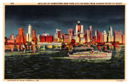 Skyline Downtown new York City From Hudson River White Border Linen Postcard - £3.85 GBP