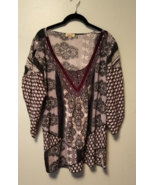 One World Top Size 1X Blue/Red 3/4 Kimono Sleeve Boho Gypsy Hippie - $285.56 MXN