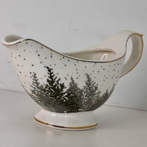 Gravy Boat Grace Teaware Christmas Tree Forest Silver Gold Trim Footed New - $24.70