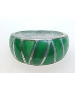 STERLING Vintage RING with GREEN ENAMELING - Size 7 1/4 - £36.16 GBP