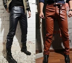 Black Leather Pants Men Genuine Soft Lambskin Leather Sexy Trouser Style - £119.89 GBP