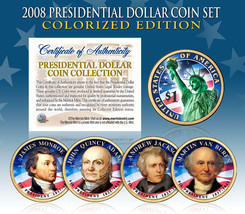 2008 Presidential $1 Dollar COLORIZED President 4-Coin Set Complete w/Capsules - £30.33 GBP