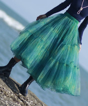 GREEN Layered Tulle Skirt High Waisted Ruffle Tulle Tutu Skirt Holiday Outfit image 9